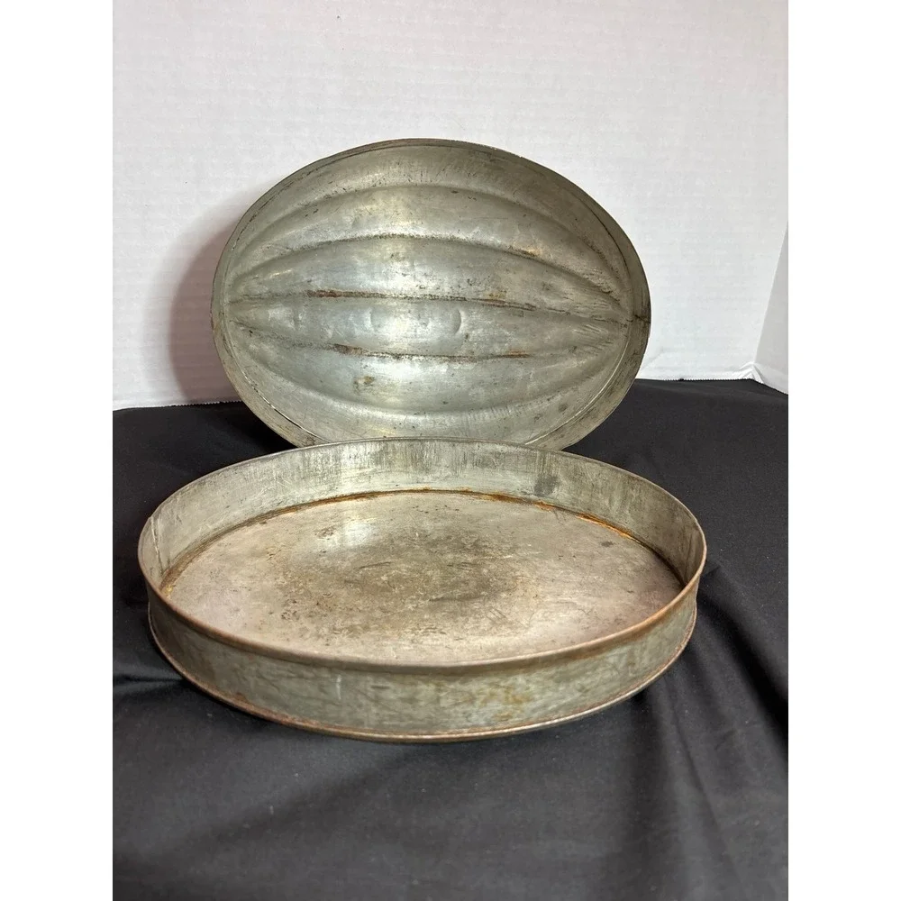 Vintage Tin Plum Pudding Jello Mold, Acorn Melon‎ Shape, Cake Pan Handles